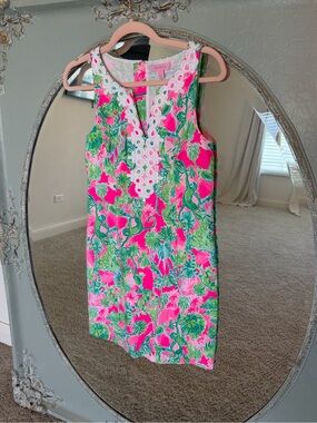Lilly Pulitzer "Gabby" shift dress in "Raz Berry Catty Shack" print